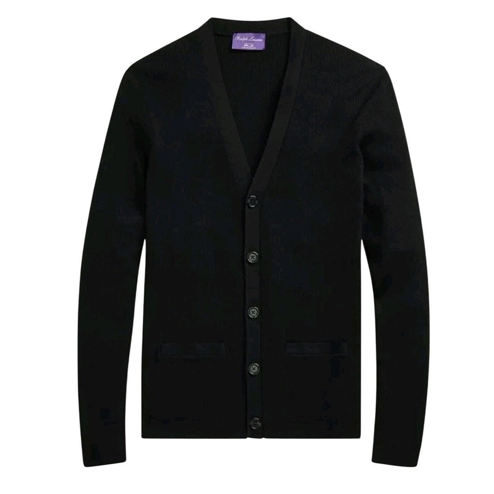 $1695 Ralph Lauren‎ Purple Label Cashmere Cardigan Sweater Black XXL Italy NWOT